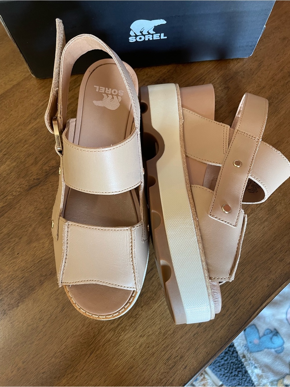 Sorel Blush-Tan Platform Slingback Wedge Sandals
